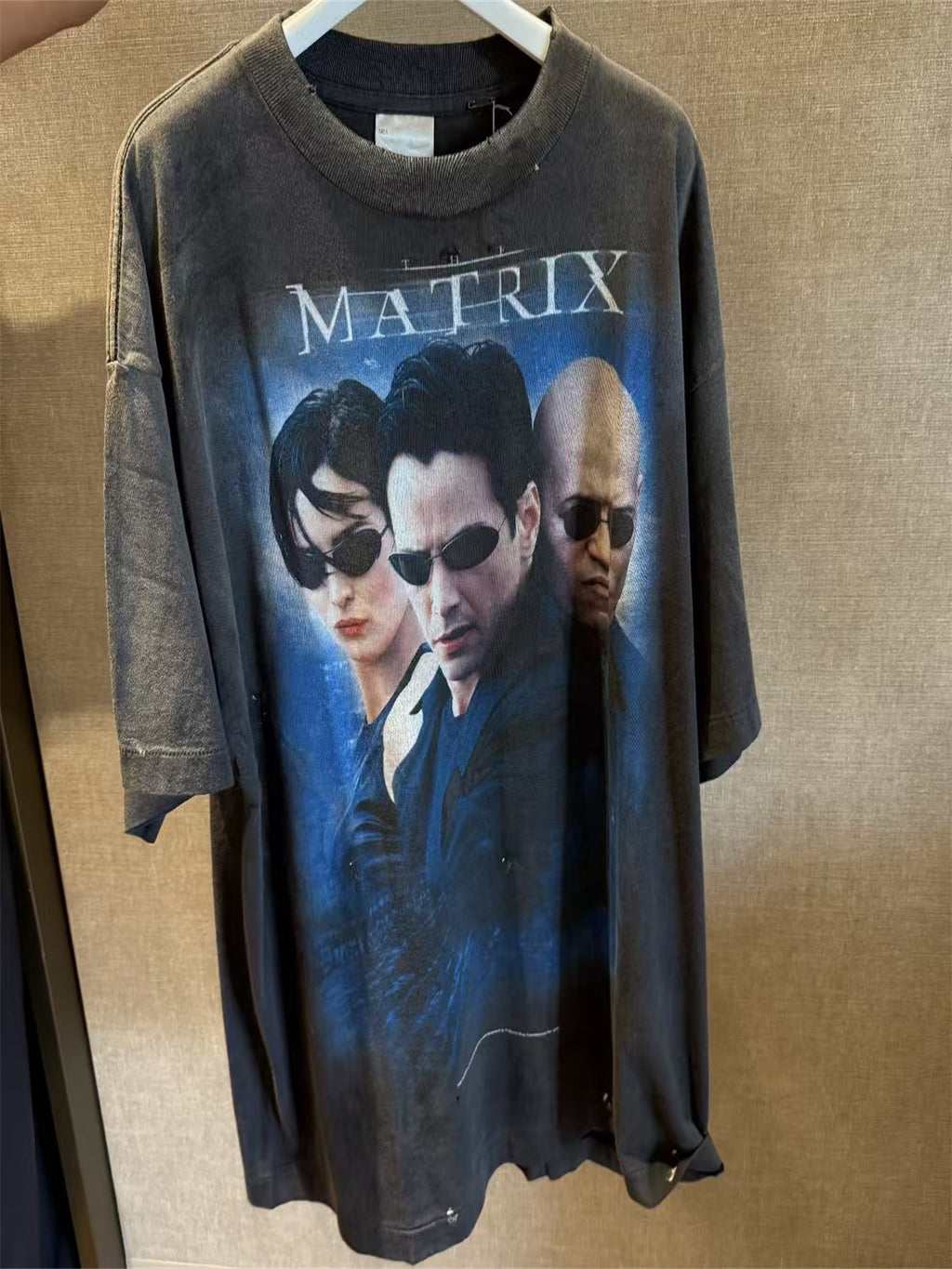 SAINT Mxxxxxx x The Matrix – Large-scale Conley Graphic Washed, Distressed Tubular T-Shirt