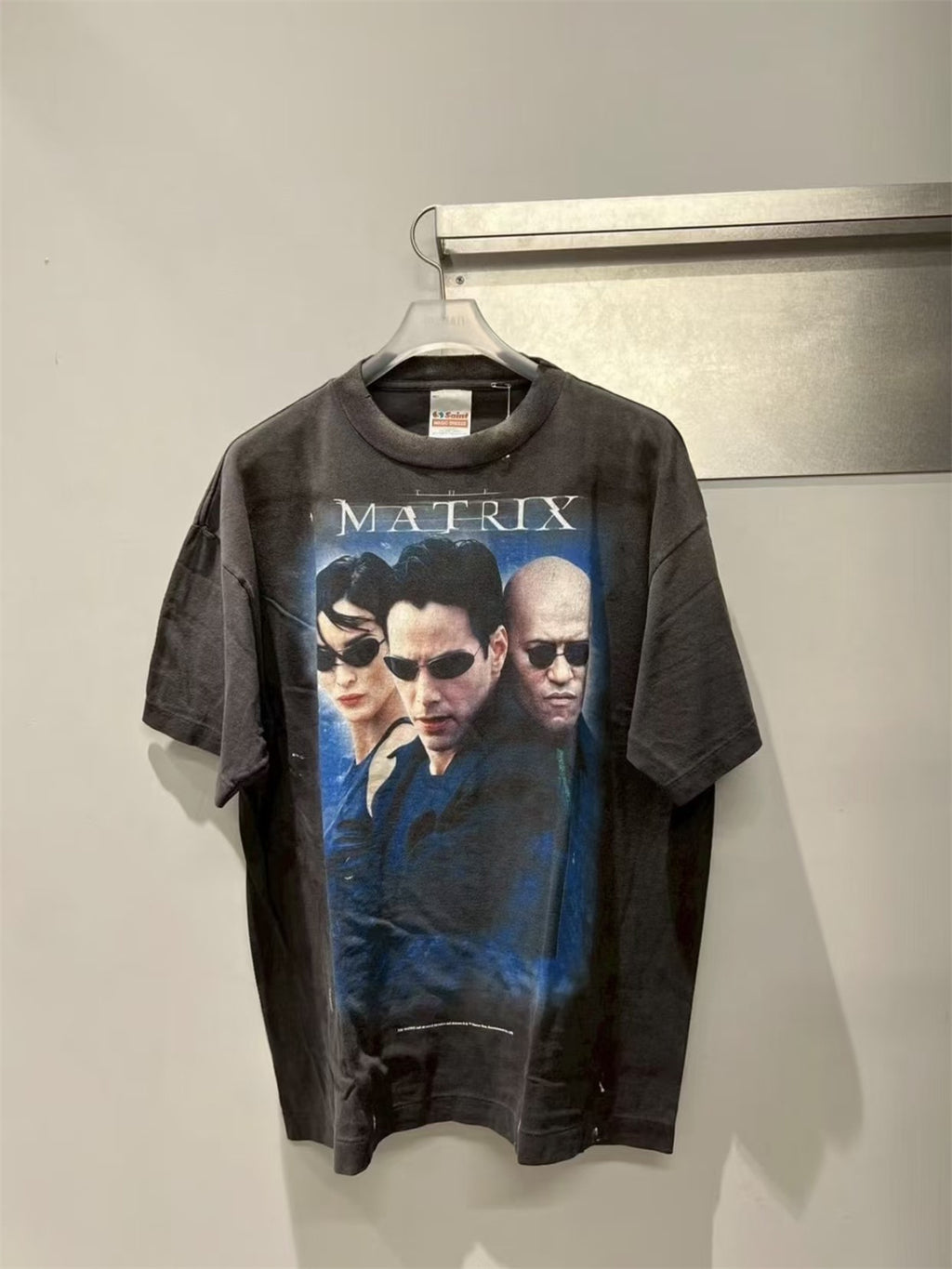 SAINT Mxxxxxx x The Matrix – Large-scale Conley Graphic Washed, Distressed Tubular T-Shirt