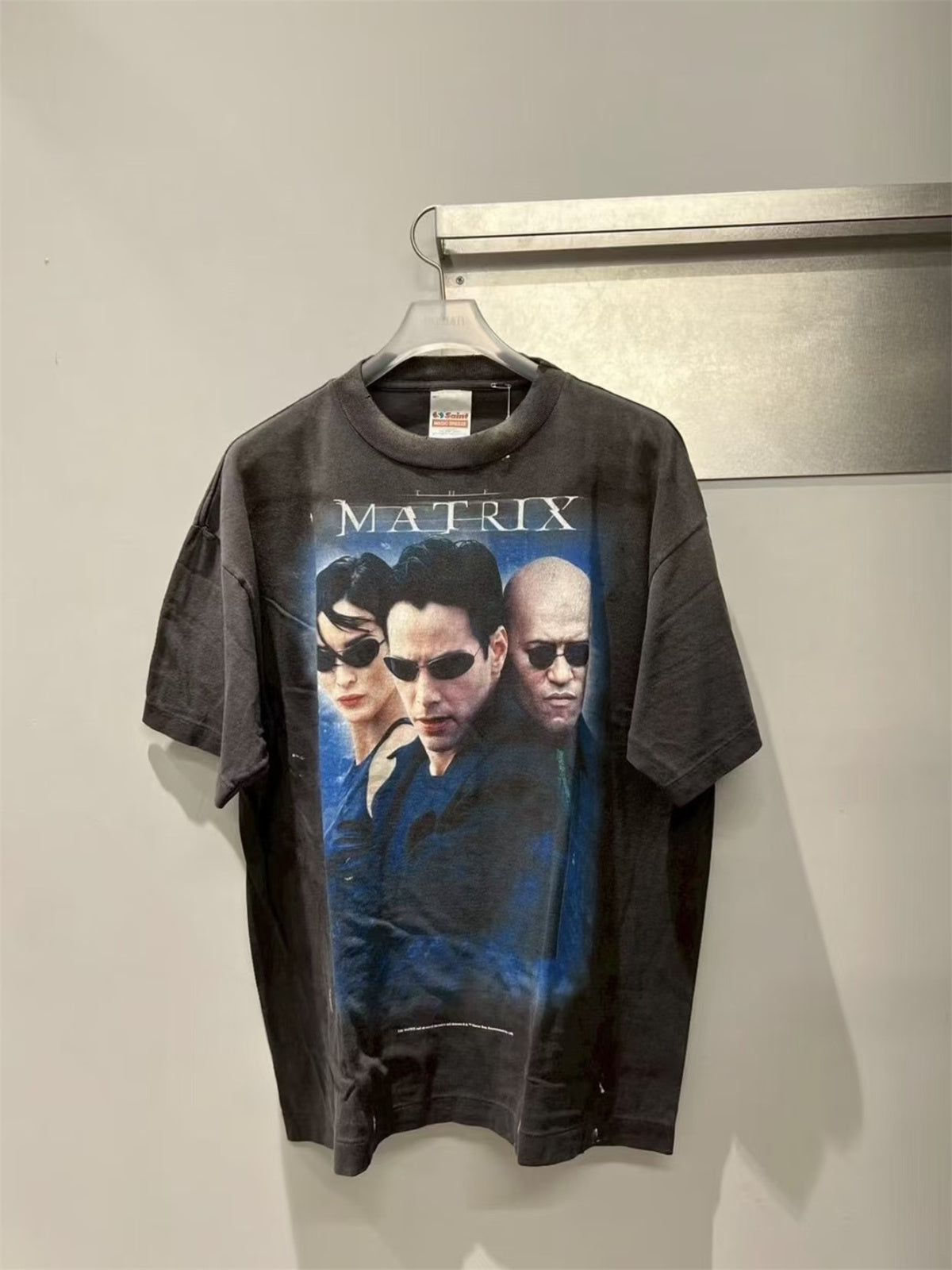 SAINT Mxxxxxx x The Matrix – Large-scale Conley Graphic Washed, Distressed Tubular T-Shirt