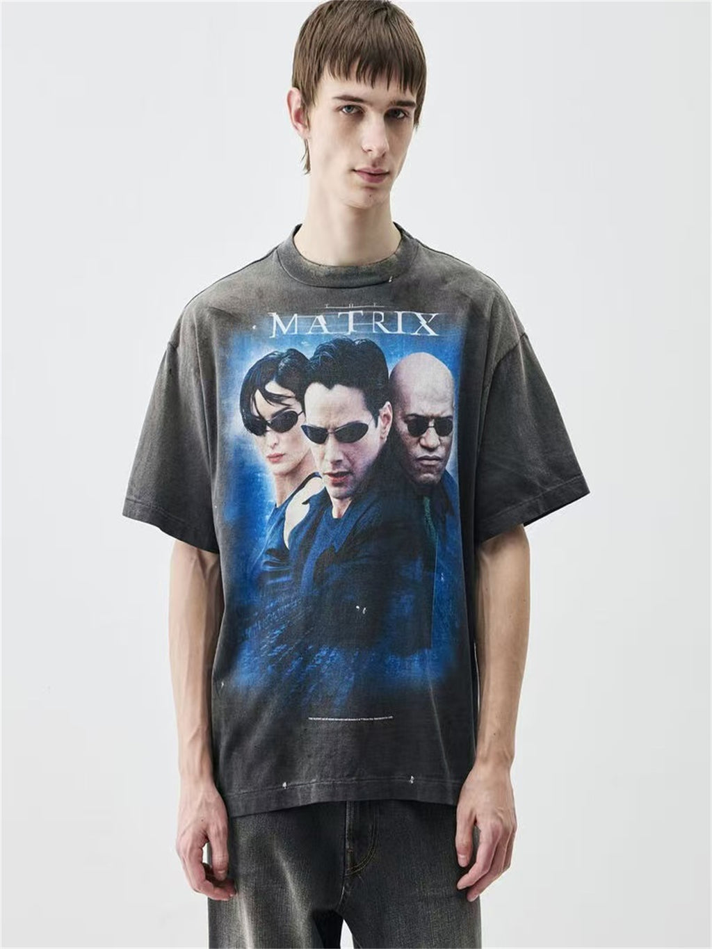 SAINT Mxxxxxx x The Matrix – Large-scale Conley Graphic Washed, Distressed Tubular T-Shirt