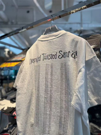 SAINT Mxxxxxx Light grey tubular T-shirt with a portrait print.