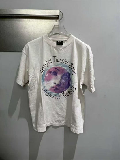 SAINT Mxxxxxx Light grey tubular T-shirt with a portrait print.