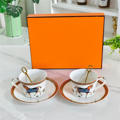 Cup and Saucer Set (Pair) – Includes matching spoons – Minimalist slanted-rim design