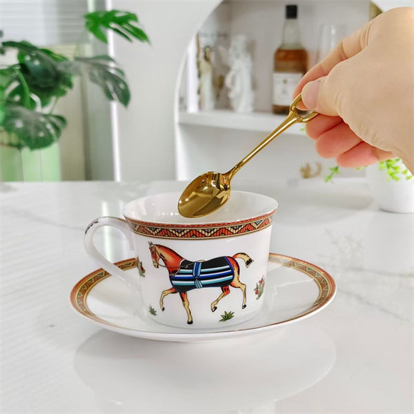 Cup and Saucer Set (Pair) – Includes matching spoons – Minimalist slanted-rim design