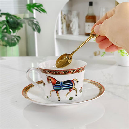 Cup and Saucer Set (Pair) – Includes matching spoons – Minimalist slanted-rim design