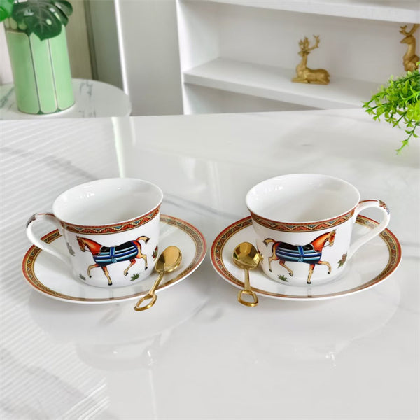 Cup and Saucer Set (Pair) – Includes matching spoons – Minimalist slanted-rim design