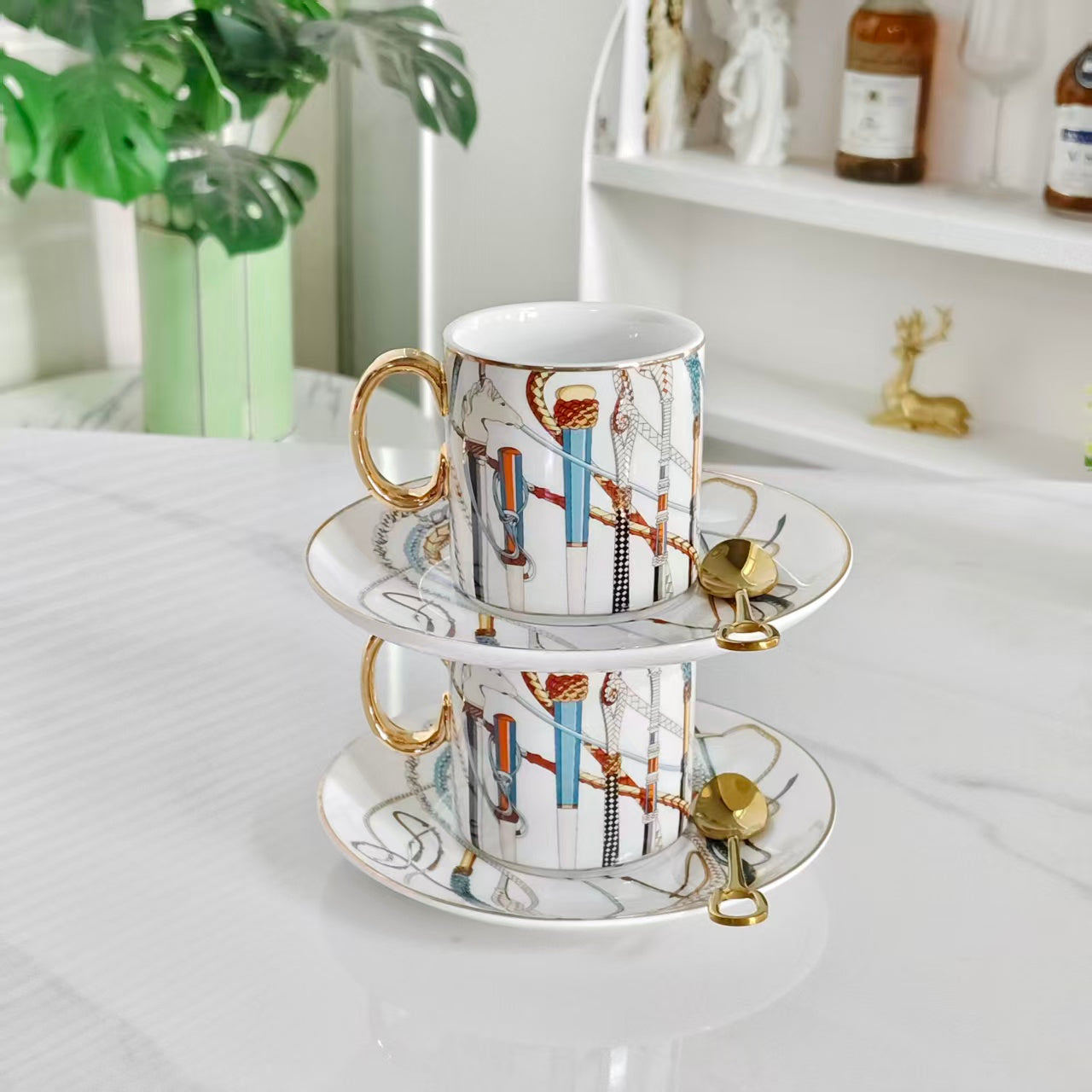 Cup and Saucer Set (Pair) with Original Spoons – "Scepter White"