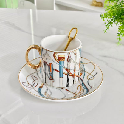 Cup and Saucer Set (Pair) with Original Spoons – "Scepter White"
