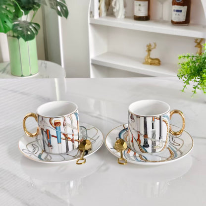 Cup and Saucer Set (Pair) with Original Spoons – "Scepter White"