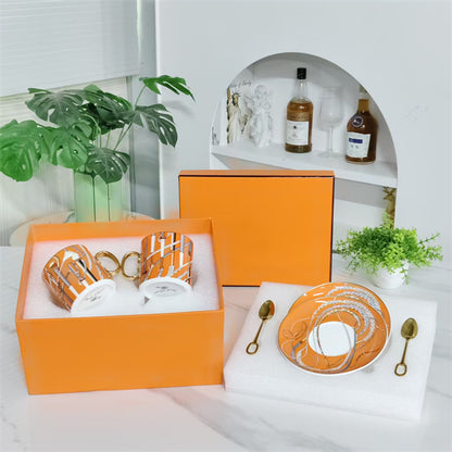 Cup and Saucer Set (Pair) + Original Spoons – Scepter Orange
