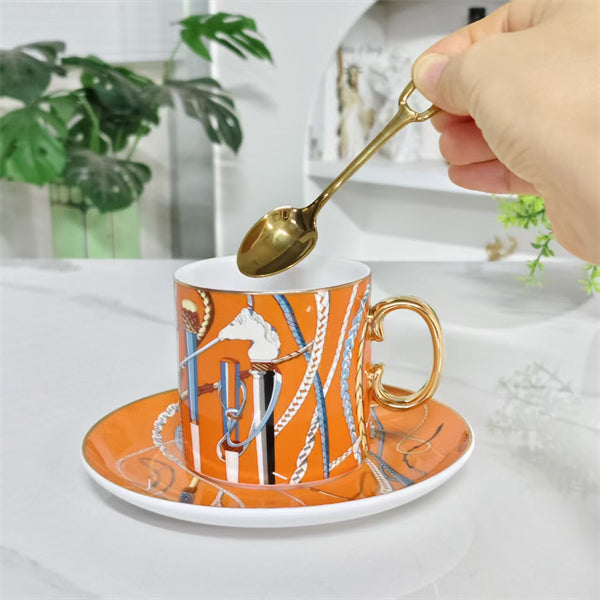 Cup and Saucer Set (Pair) + Original Spoons – Scepter Orange
