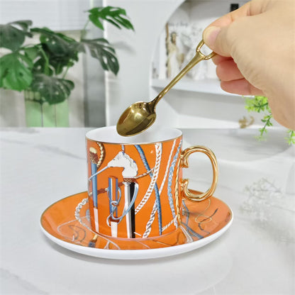 Cup and Saucer Set (Pair) + Original Spoons – Scepter Orange