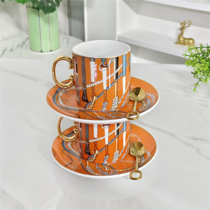 Cup and Saucer Set (Pair) + Original Spoons – Scepter Orange