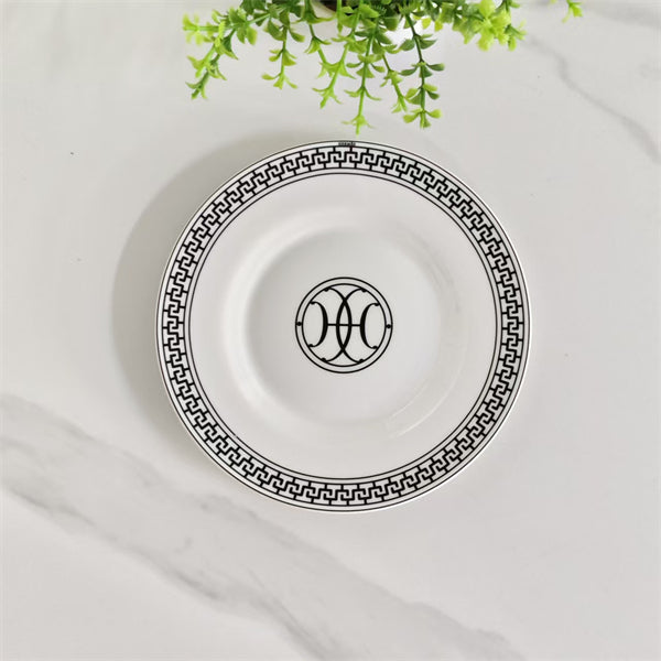 Cup and Saucer Set (Pair) with Spoons – Black Line Design