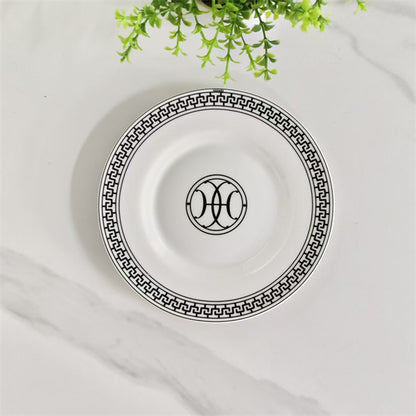 Cup and Saucer Set (Pair) with Spoons – Black Line Design