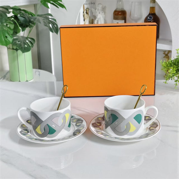 Servizio da Tè (Set Tazza e Piattino) con Cucchiaini – Design "Pista Colorata"