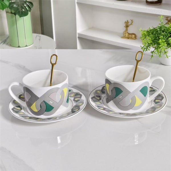 Servizio da Tè (Set Tazza e Piattino) con Cucchiaini – Design "Pista Colorata"