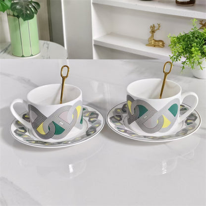 Servizio da Tè (Set Tazza e Piattino) con Cucchiaini – Design "Pista Colorata"