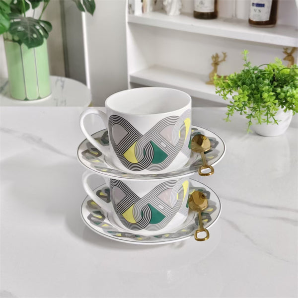 Servizio da Tè (Set Tazza e Piattino) con Cucchiaini – Design "Pista Colorata"