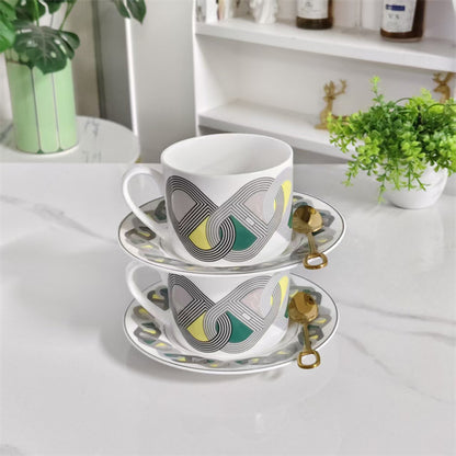 Servizio da Tè (Set Tazza e Piattino) con Cucchiaini – Design "Pista Colorata"