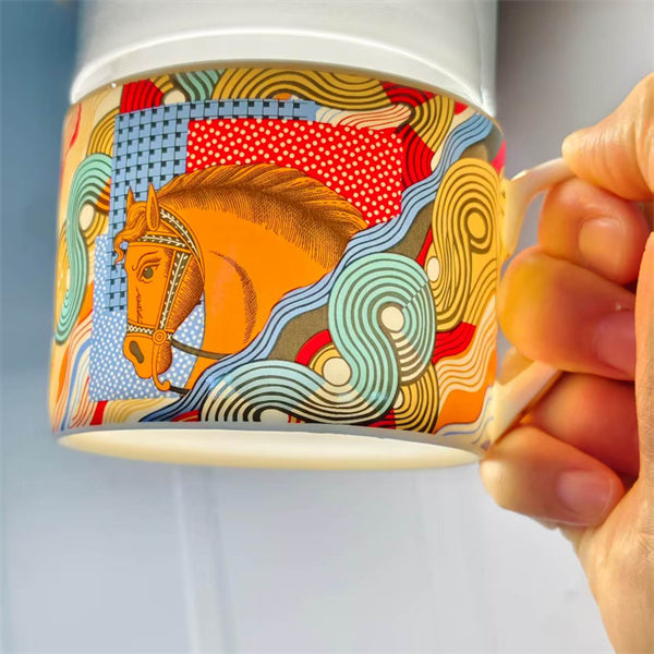 New Arrival – Double Cup &amp; Saucer Set – "Galloping Horse &amp; Waves"