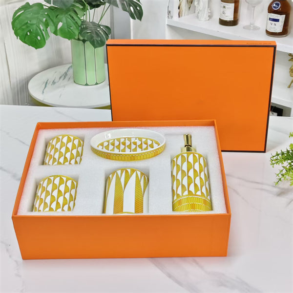 Bathroom Accessories – [Sunshine Bathroom 5-Piece Set] Washroom Set &amp; Rinse Cups
