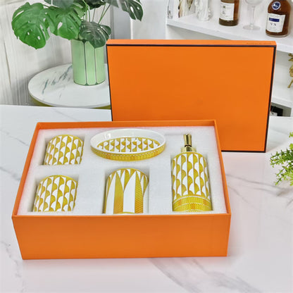 Bathroom Accessories – [Sunshine Bathroom 5-Piece Set] Washroom Set &amp; Rinse Cups