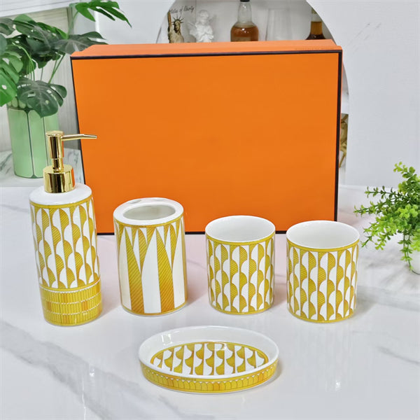 Bathroom Accessories – [Sunshine Bathroom 5-Piece Set] Washroom Set &amp; Rinse Cups