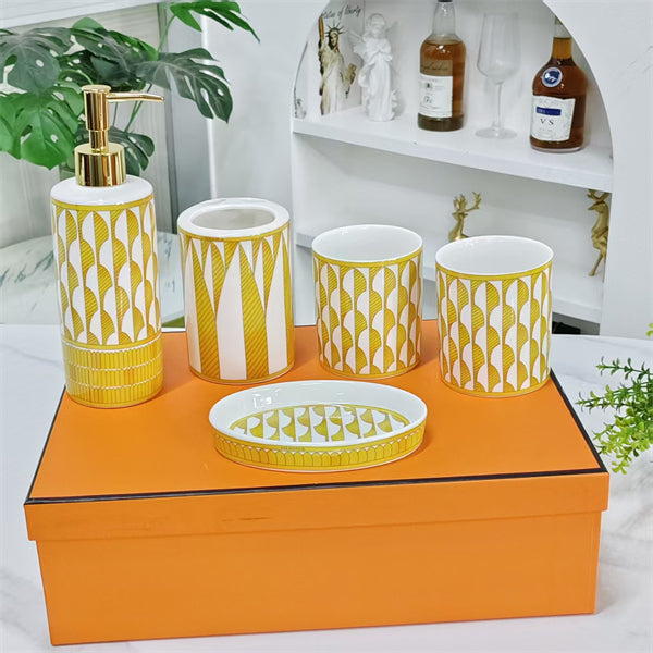 Bathroom Accessories – [Sunshine Bathroom 5-Piece Set] Washroom Set &amp; Rinse Cups