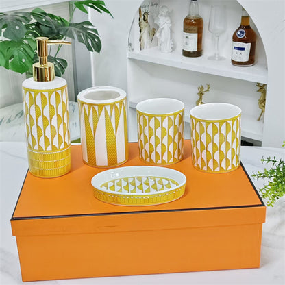 Bathroom Accessories – [Sunshine Bathroom 5-Piece Set] Washroom Set &amp; Rinse Cups