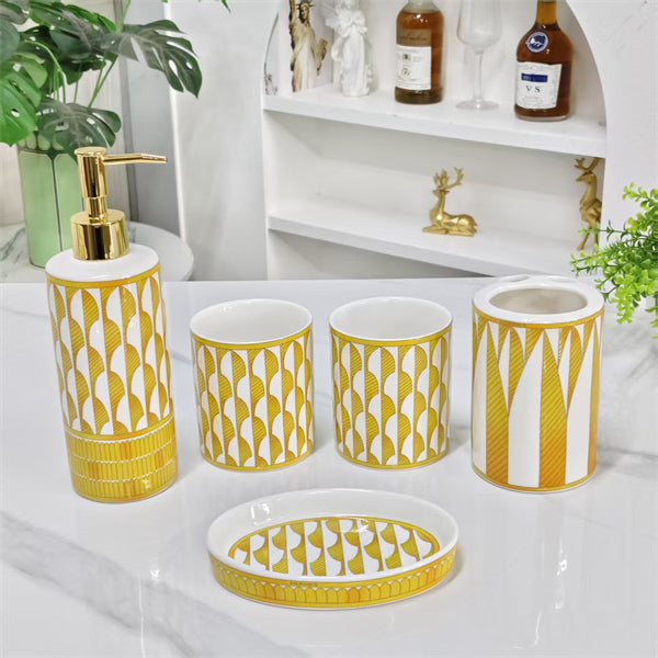 Bathroom Accessories – [Sunshine Bathroom 5-Piece Set] Washroom Set &amp; Rinse Cups