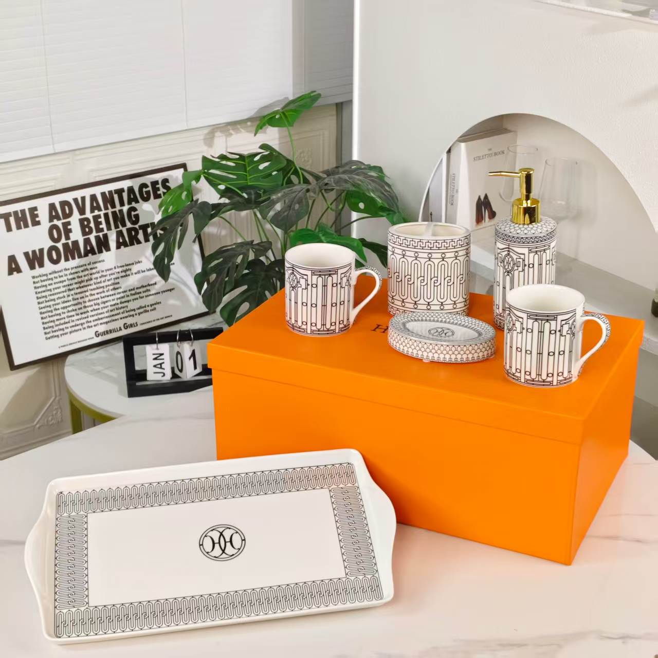 New Arrival: 6-Piece Bathroom Set – White Background with Black Lines