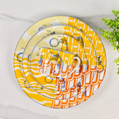 Neu eingetroffen: [Pferde-Design mit gelbem Hintergrund und Nummer] – [4-teiliges Tassen- und Untertassen-Set]