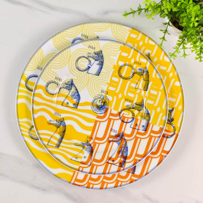 Neu eingetroffen: [Pferde-Design mit gelbem Hintergrund und Nummer] – [4-teiliges Tassen- und Untertassen-Set]
