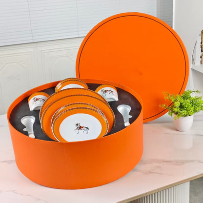 New Arrival – Orange "Single Horse" Design – 10-Piece Set
