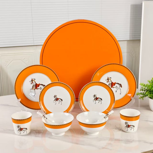 Neu eingetroffen – Orangefarbenes "Single Horse"-Design – 10-teiliges Set