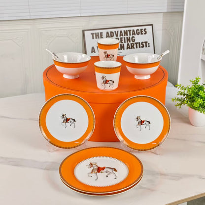 New Arrival – Orange "Single Horse" Design – 10-Piece Set