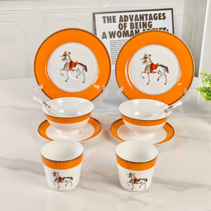 New Arrival – Orange "Single Horse" Design – 10-Piece Set