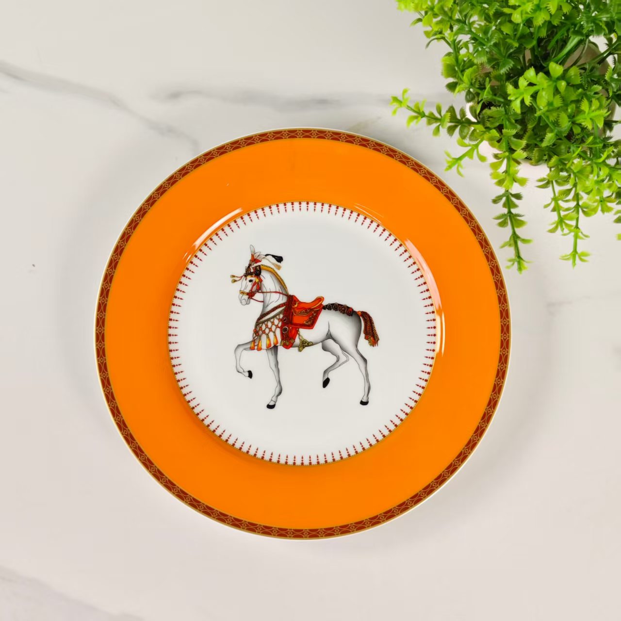 New Arrival – Orange "Single Horse" Design – 10-Piece Set