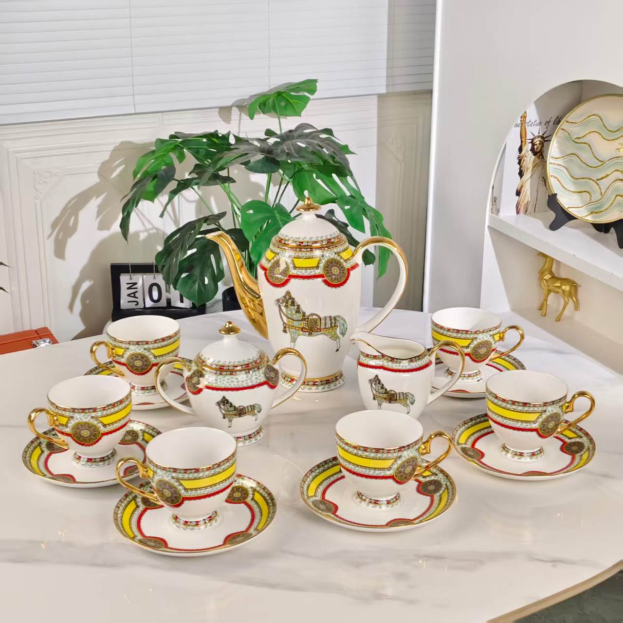 Neu eingetroffen: [Sockel gelbes Pferd] – 15-teiliges Kaffeeservice