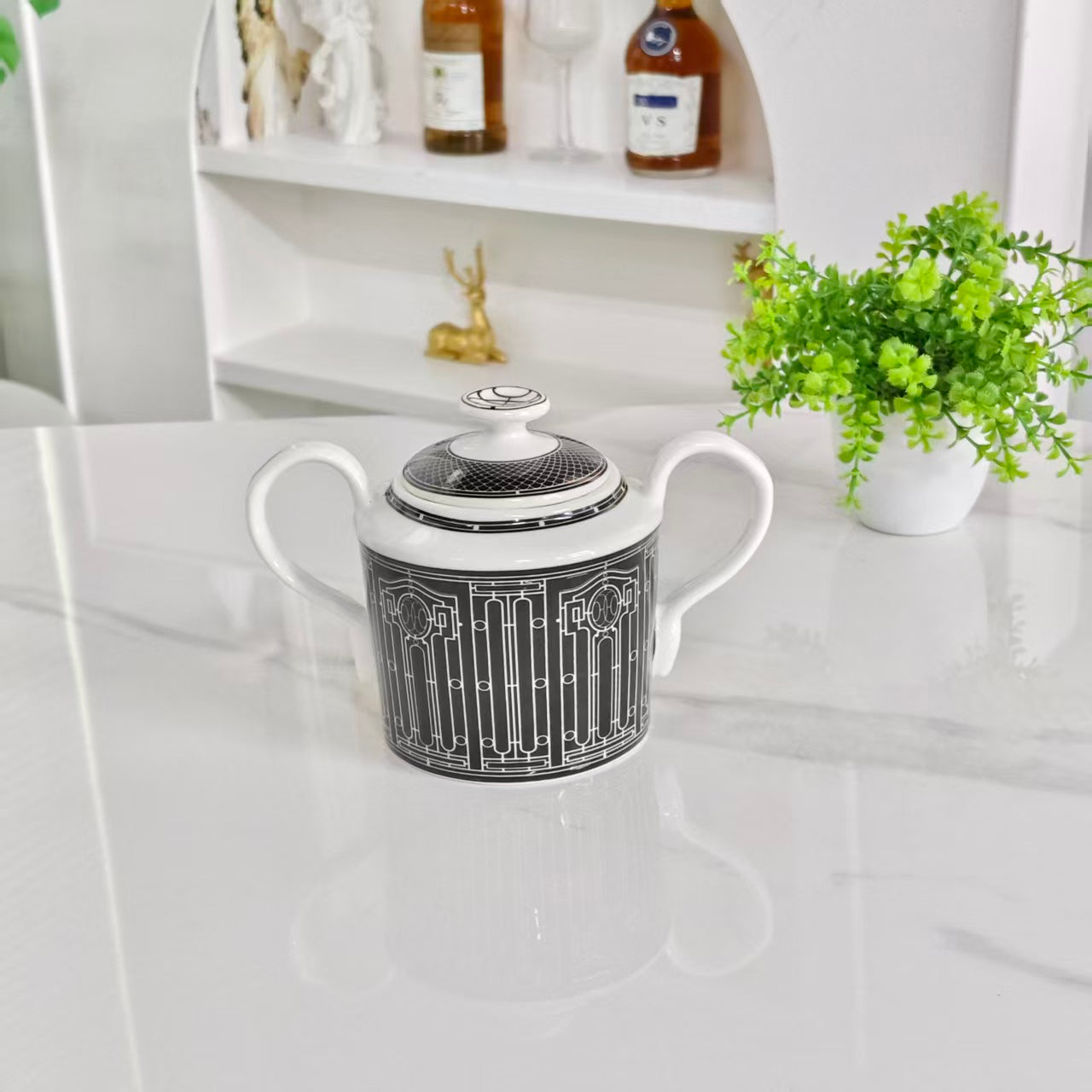 Servizio da caffè 15 pezzi – Sfondo nero con motivo a scaglie di pesce