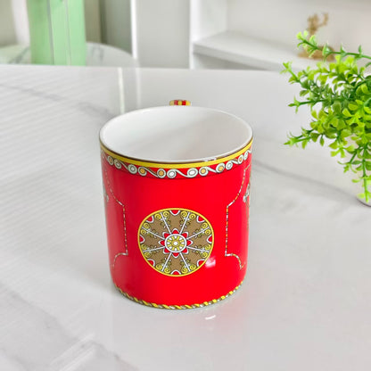 Tazza con design "Cavallo dal fondo rosso" (include confezione regalo in pelle)