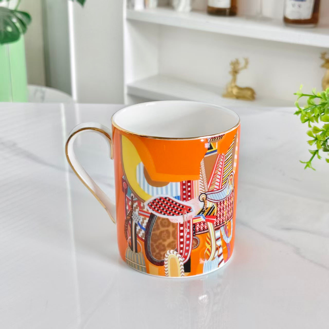 Tazza – Tazza a tema Sella Arancione con Scatola in Pelle