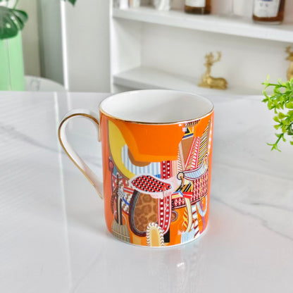 Tazza – Tazza a tema Sella Arancione con Scatola in Pelle