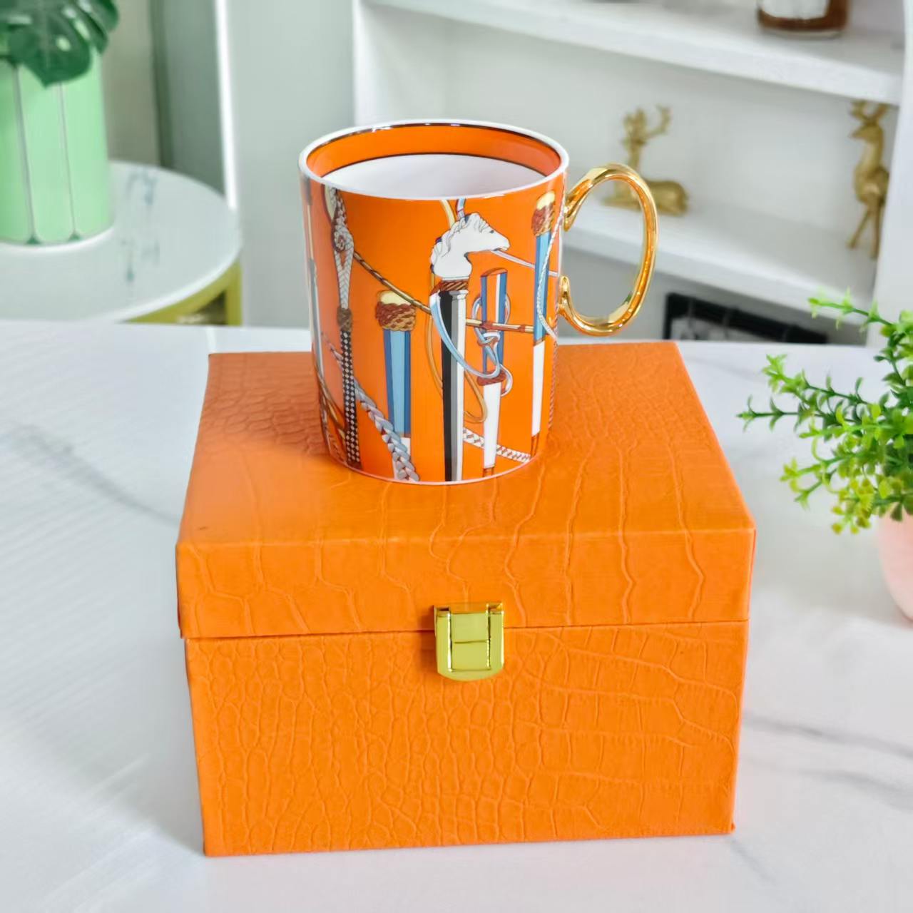 "Orange Scepter" Tasse & Lederbox-Set