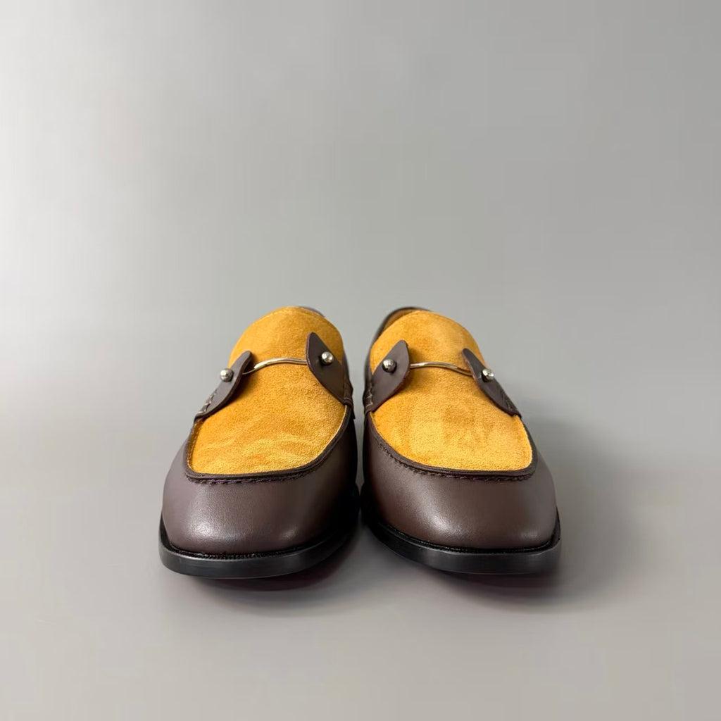 CL 【Red Sole】Leather Loafers – Round-toe, slip-on style offering comfort and sophistication; Dark Brown.