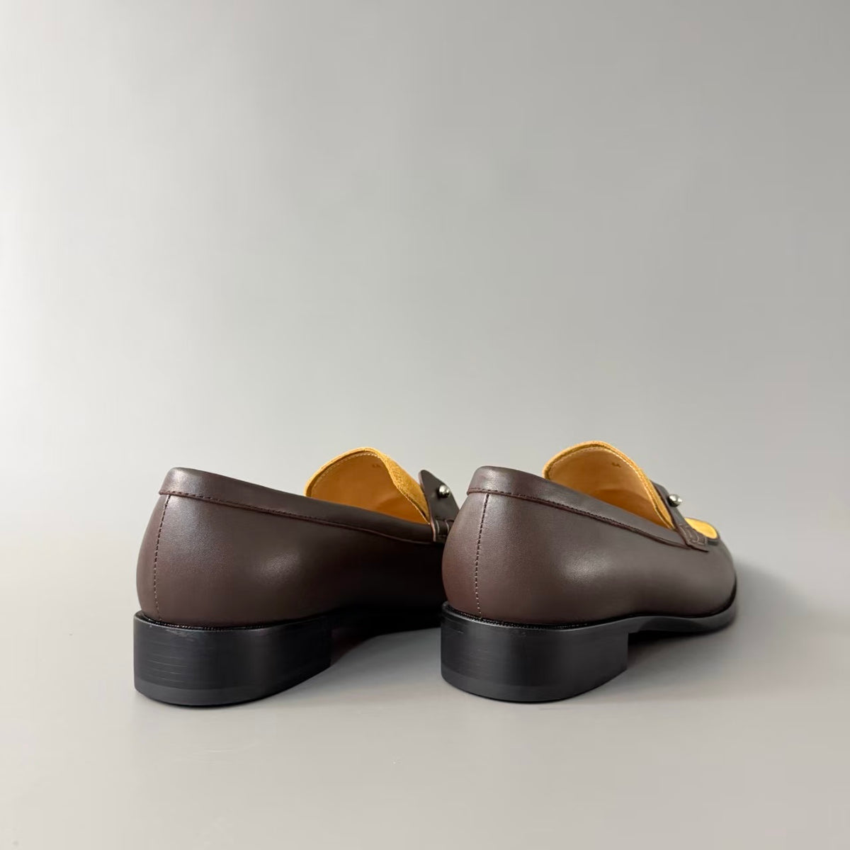 CL 【Red Sole】Leather Loafers – Round-toe, slip-on style offering comfort and sophistication; Dark Brown.