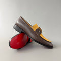 CL 【Red Sole】Leather Loafers – Round-toe, slip-on style offering comfort and sophistication; Dark Brown.
