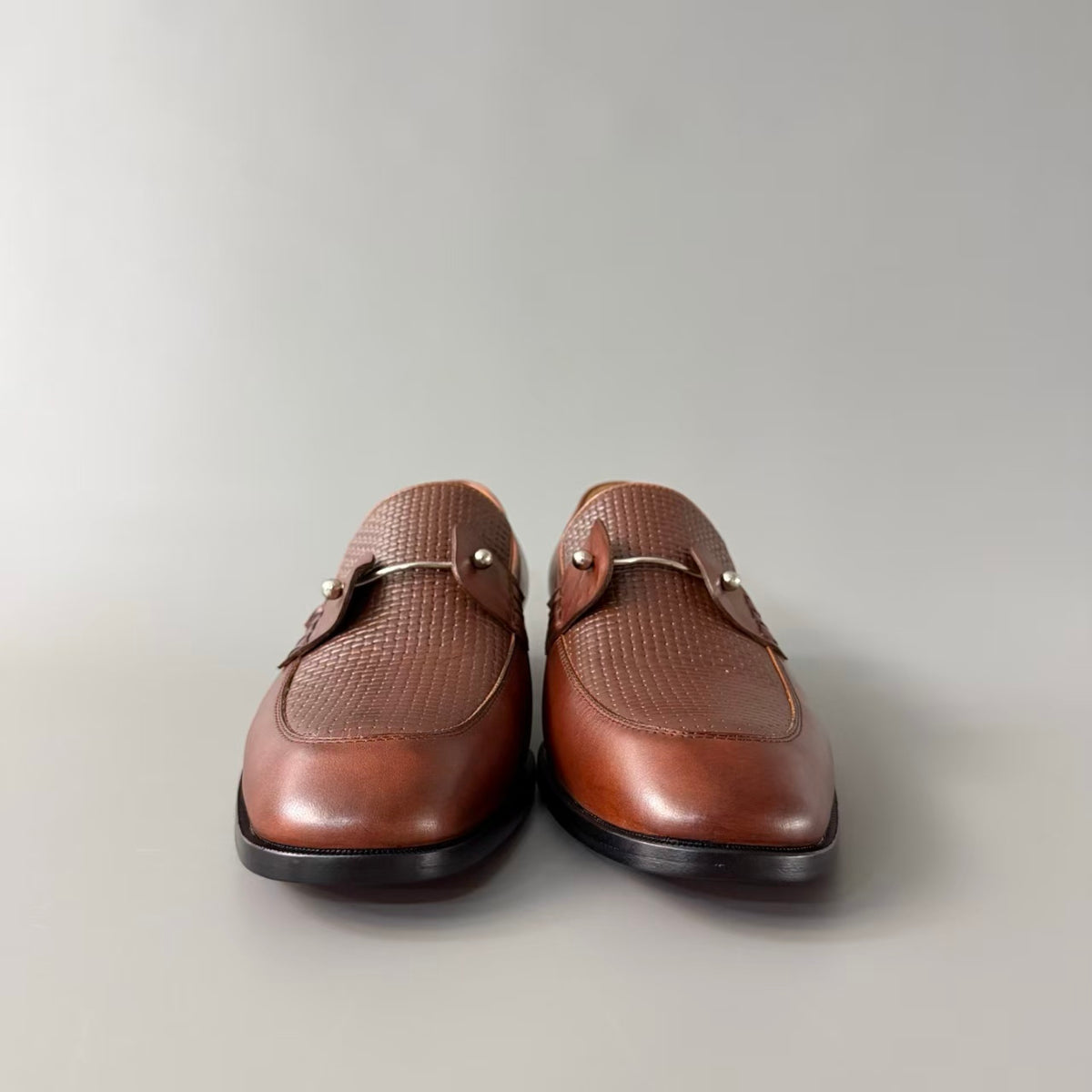 CL 【Red Sole】Textured & Woven Calfskin Loafers – Round-toe, slip-on – Men's – Brown.