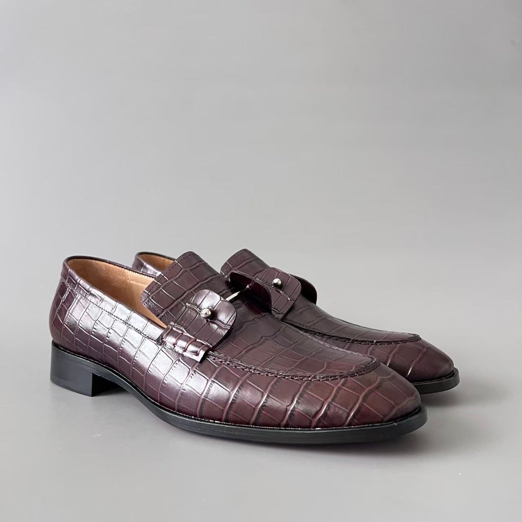 CL 【Red Sole】Men's Loafers – Dark Brown. Round-toe, slip-on style offering comfort and sophistication.